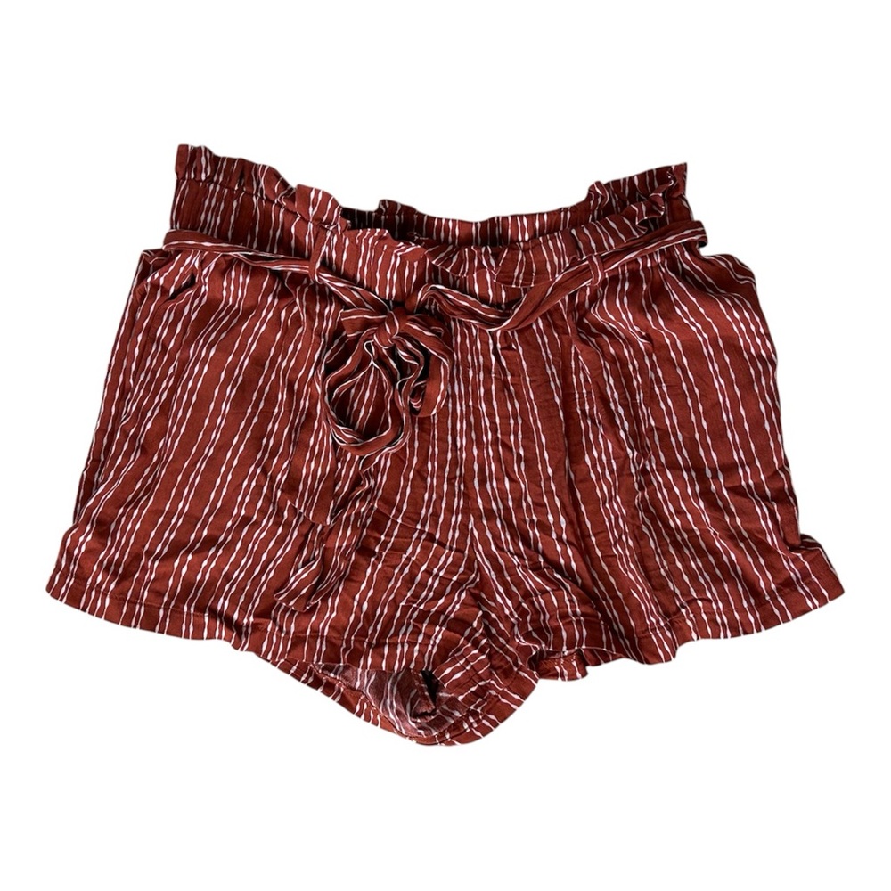 Chocolate High Waist Rust Striped Paperbag Waist Shorts